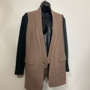 Tibi cashmere wool blend coat contrast sleeve zip lapel